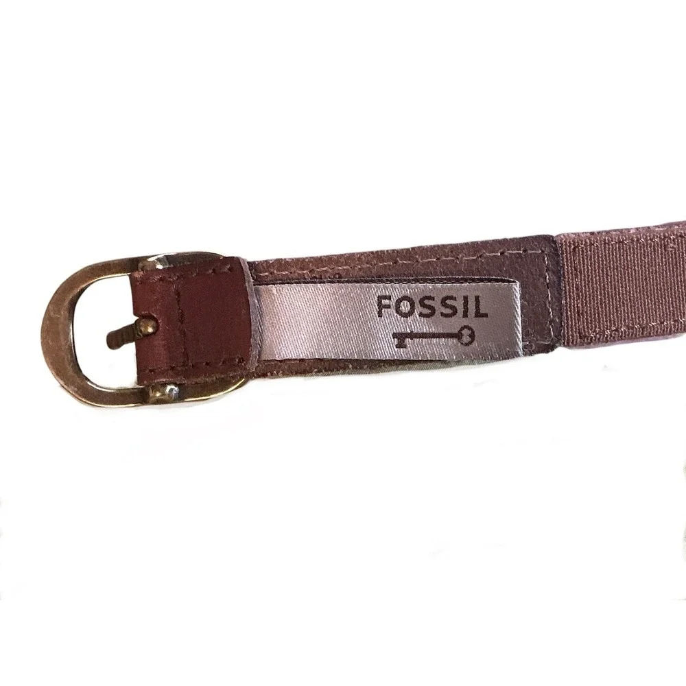 Vintage Fossil color block leather belt thin brown M